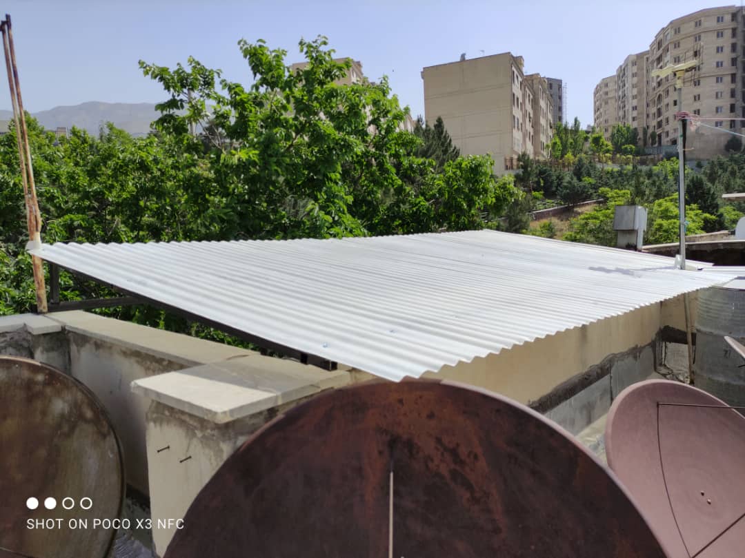 آهن کشی و پوشش ورق فایبر گلاس جهت سقف پاسیو در دارآباد